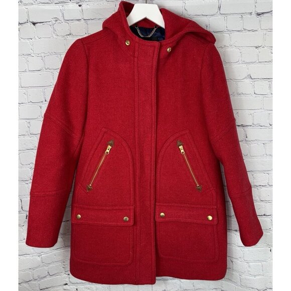 J.CREW Women’s Chateau Parka Red Sz 4 Coat MISSING FUR Nello Gori Stadium Cloth - Picture 1 of 7